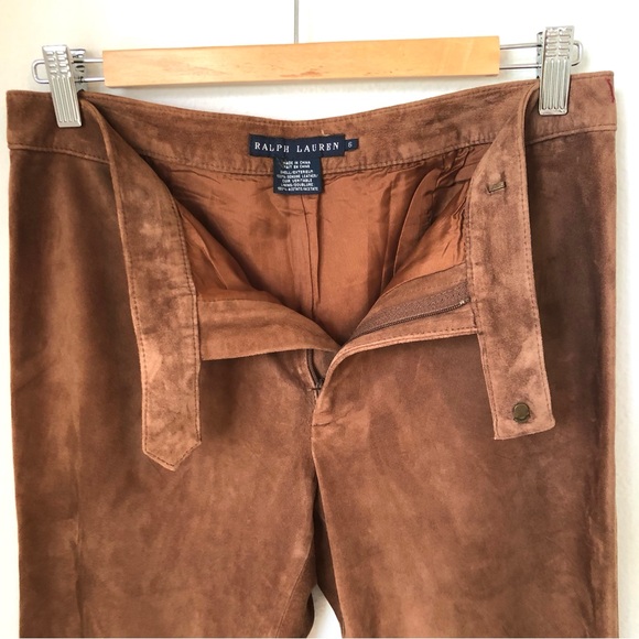 Ralph Lauren Blue Label, Cognac Brown, Suede Leather, Flare Leg Pants, Women’s 6 - Picture 5 of 17